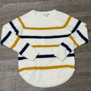 Cloud Chaser White, Navy, and Mustard Striped Sweater